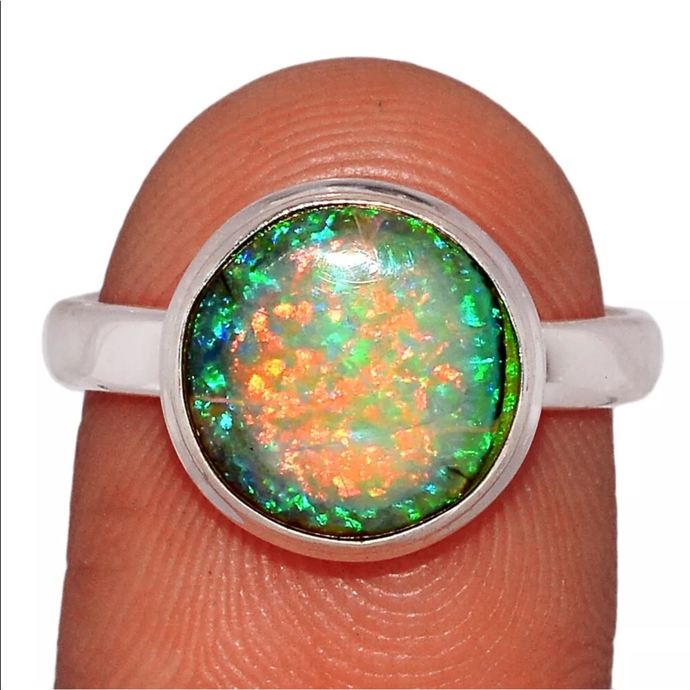 BOUTIQUE STERLING OPAL 925 STERLING SILVER RING, 8